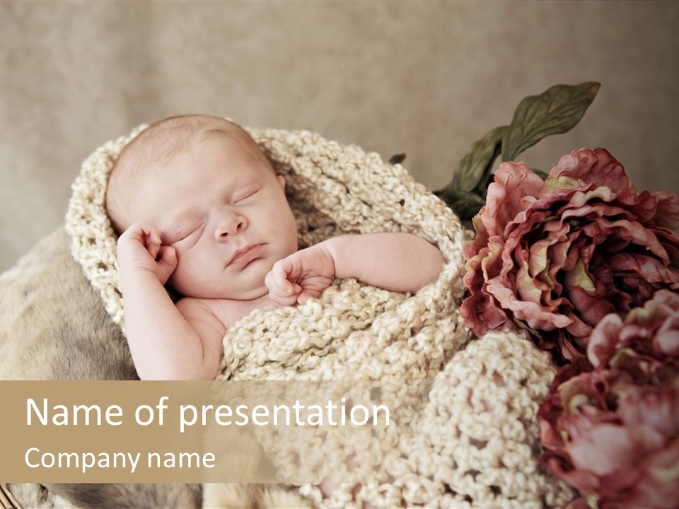 A Baby Is Sleeping On A Blanket With Flowers PowerPoint Template