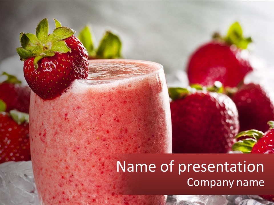 A Glass Of Strawberry Milk With Strawberries On Ice PowerPoint Template