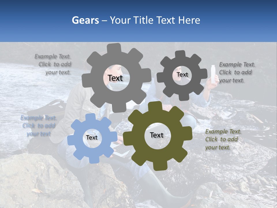 A Man And A Woman Sitting On Rocks With A Laptop PowerPoint Template