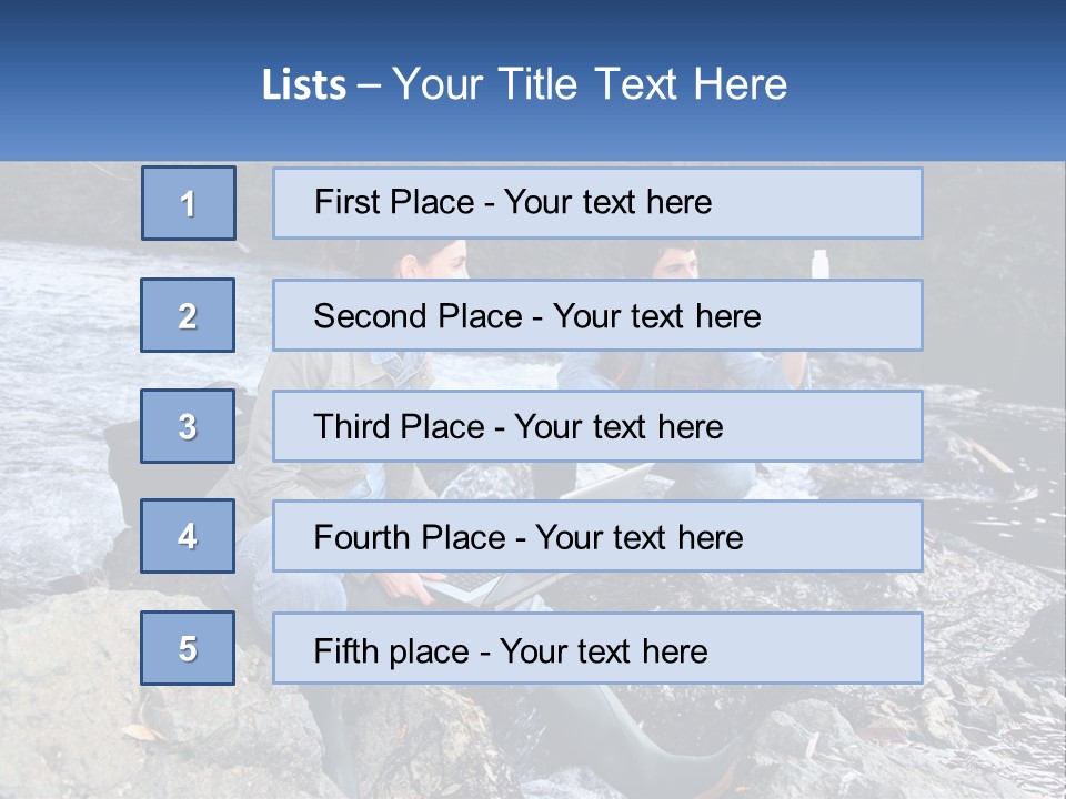 A Man And A Woman Sitting On Rocks With A Laptop PowerPoint Template