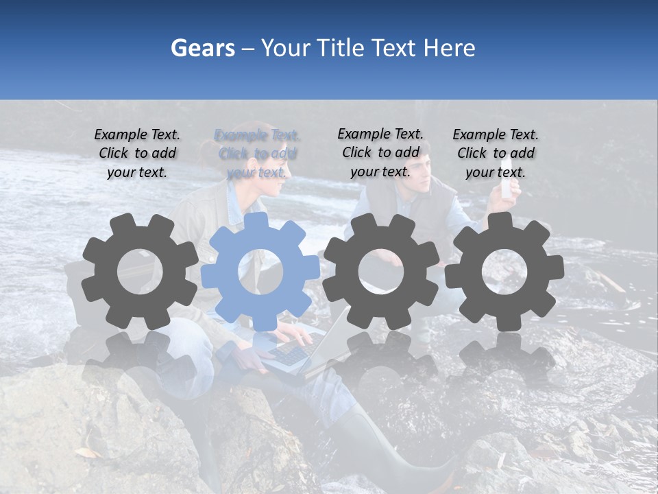 A Man And A Woman Sitting On Rocks With A Laptop PowerPoint Template