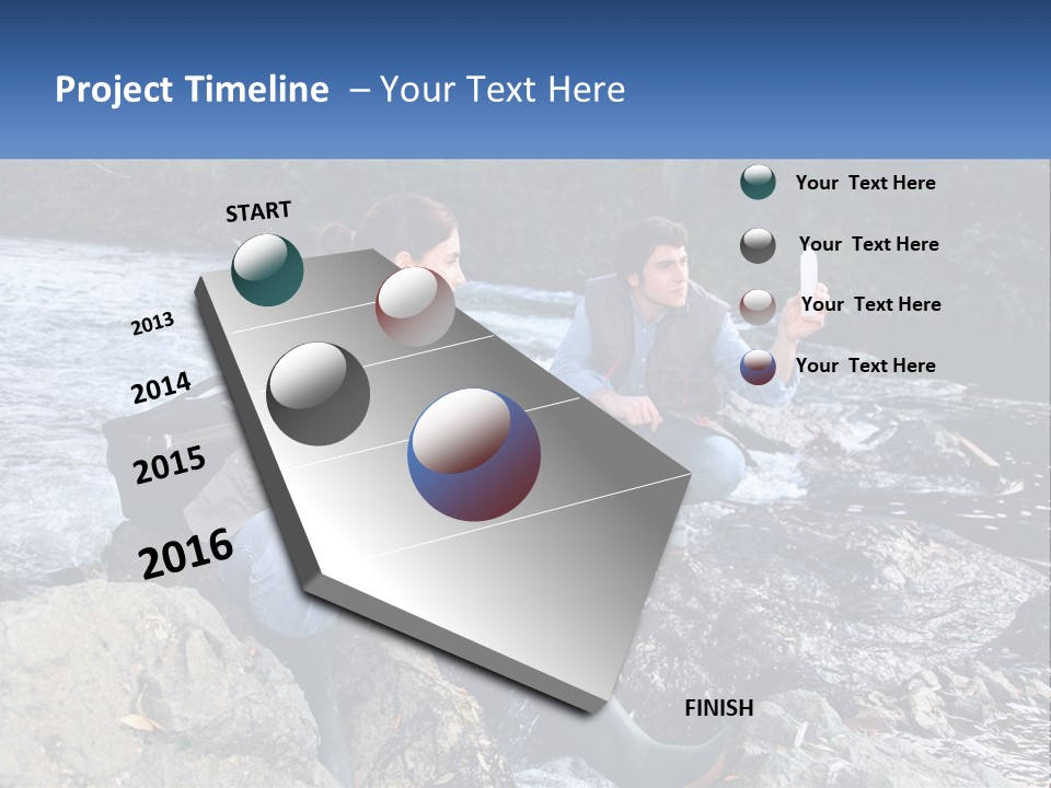 A Man And A Woman Sitting On Rocks With A Laptop PowerPoint Template