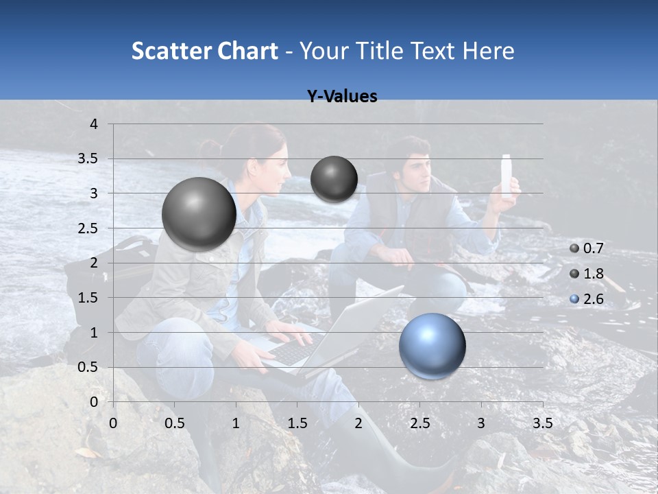 A Man And A Woman Sitting On Rocks With A Laptop PowerPoint Template