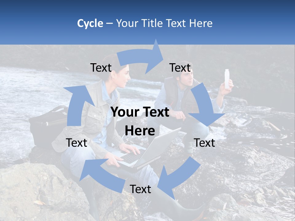 A Man And A Woman Sitting On Rocks With A Laptop PowerPoint Template