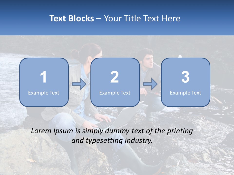 A Man And A Woman Sitting On Rocks With A Laptop PowerPoint Template