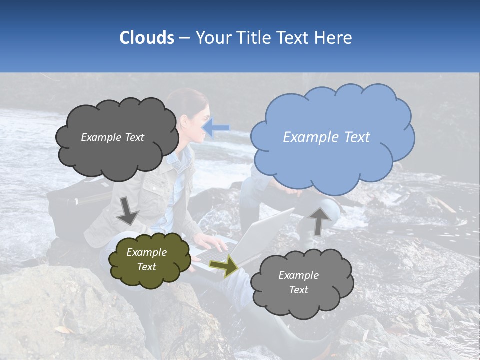 A Man And A Woman Sitting On Rocks With A Laptop PowerPoint Template