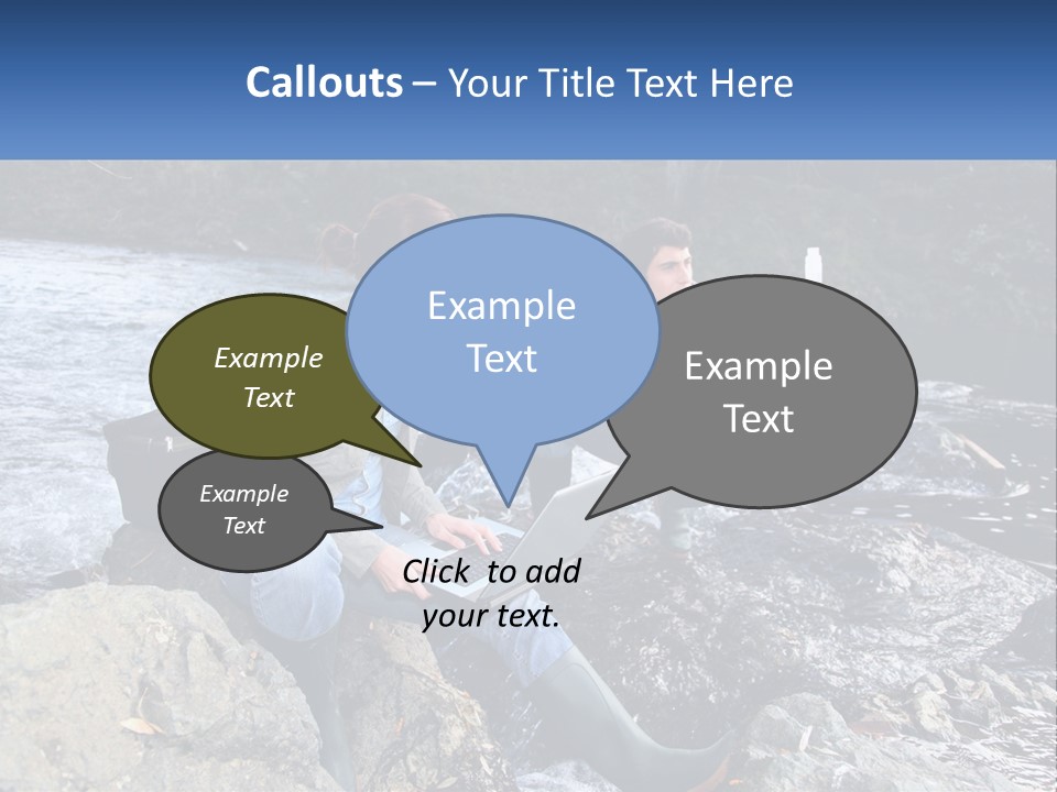 A Man And A Woman Sitting On Rocks With A Laptop PowerPoint Template