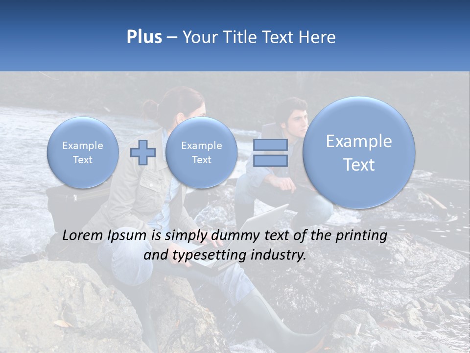 A Man And A Woman Sitting On Rocks With A Laptop PowerPoint Template