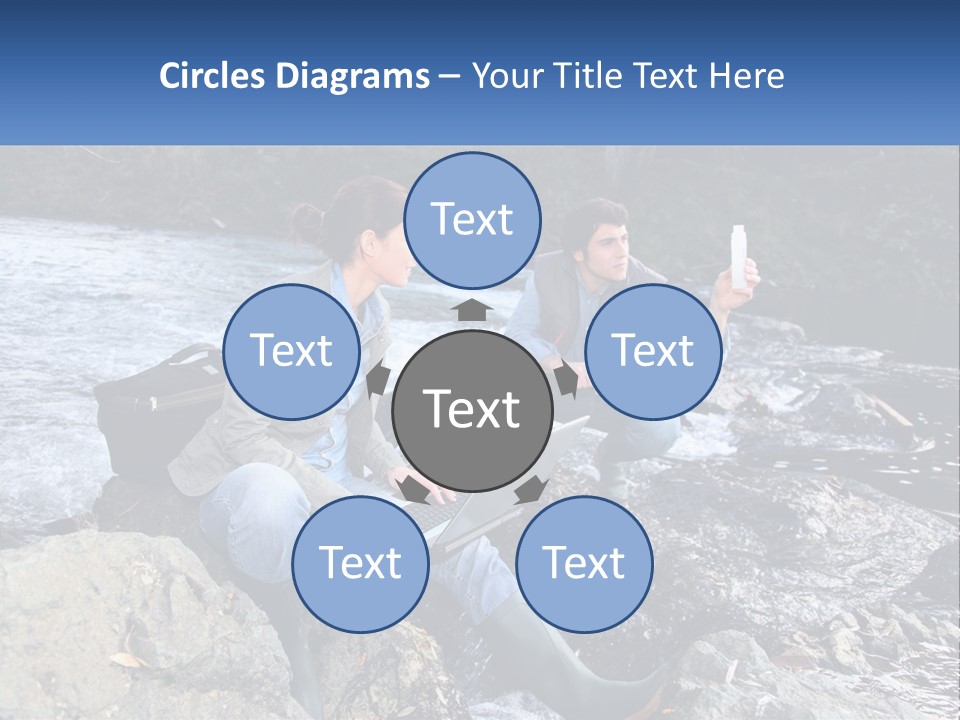 A Man And A Woman Sitting On Rocks With A Laptop PowerPoint Template