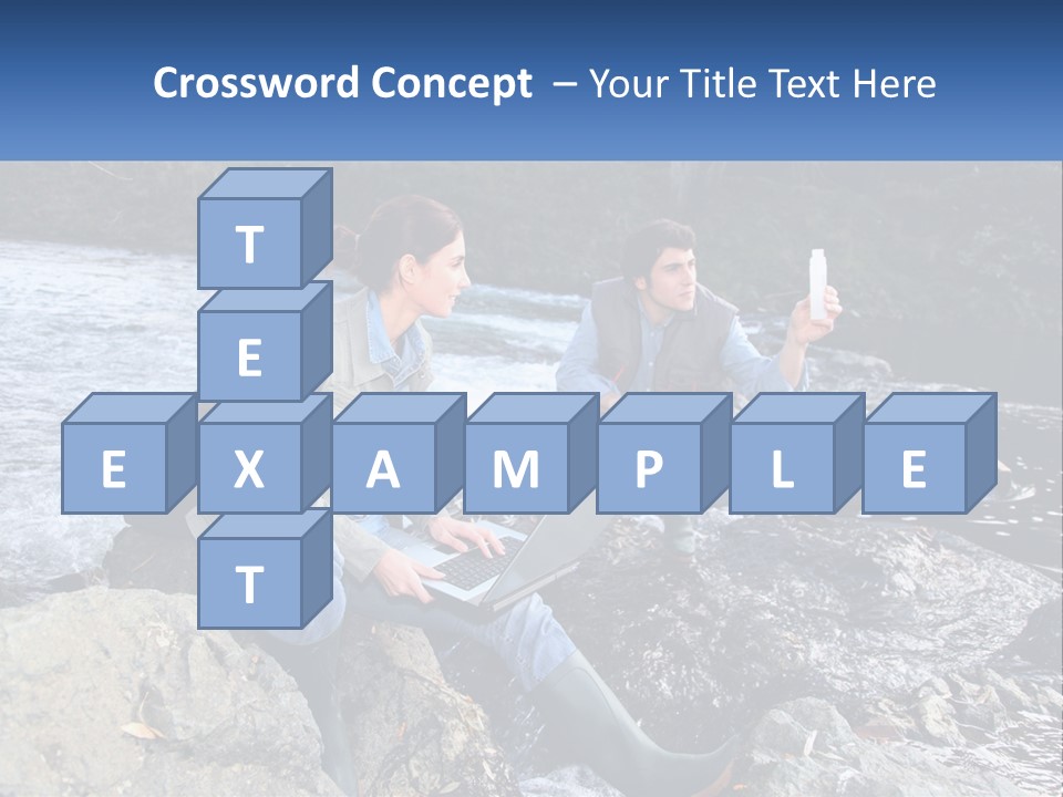 A Man And A Woman Sitting On Rocks With A Laptop PowerPoint Template