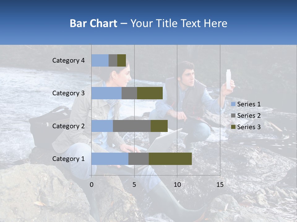 A Man And A Woman Sitting On Rocks With A Laptop PowerPoint Template