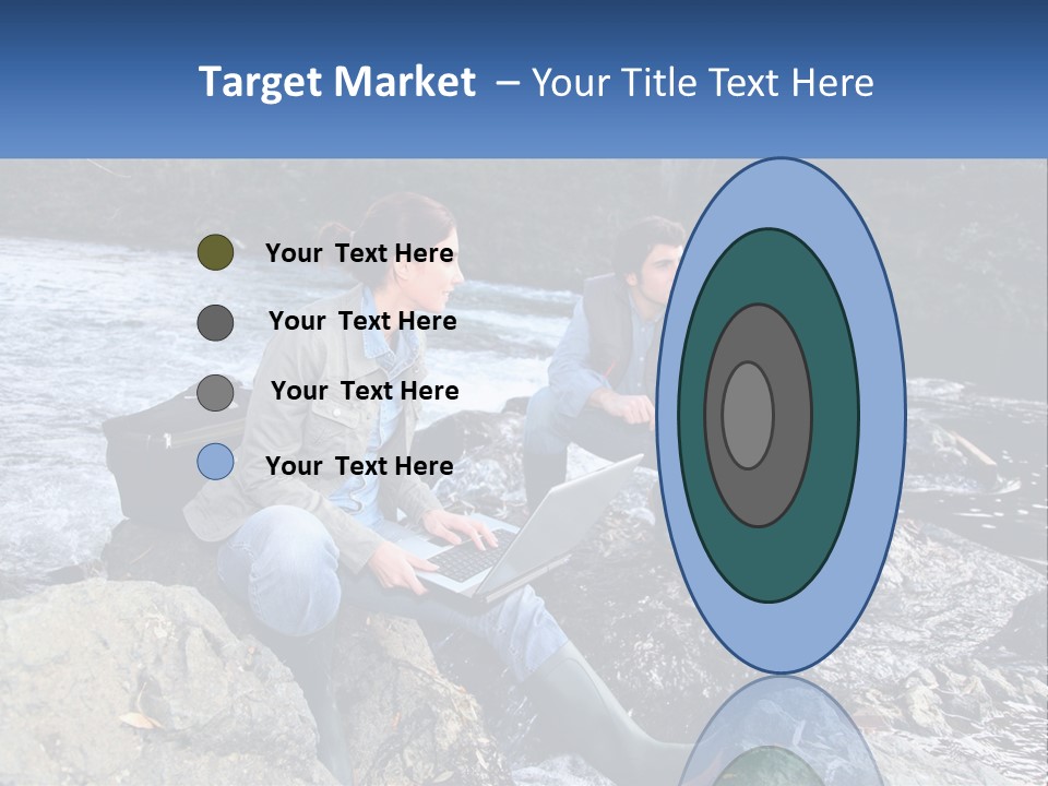 A Man And A Woman Sitting On Rocks With A Laptop PowerPoint Template