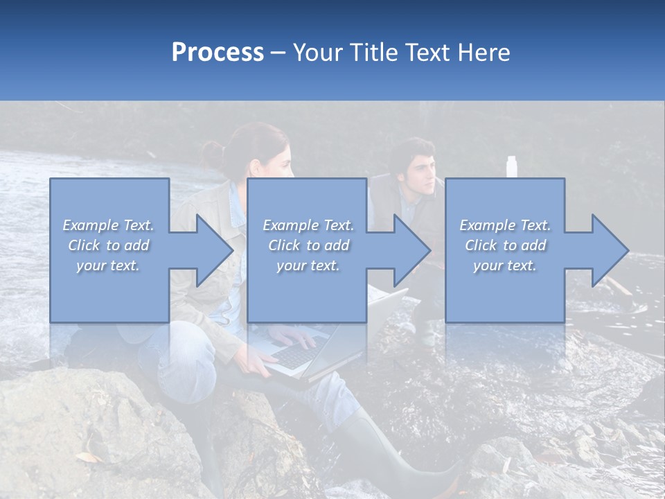 A Man And A Woman Sitting On Rocks With A Laptop PowerPoint Template