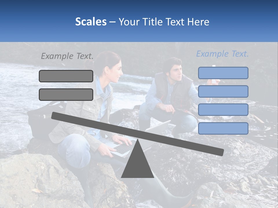 A Man And A Woman Sitting On Rocks With A Laptop PowerPoint Template