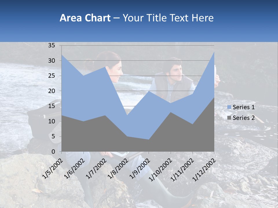 A Man And A Woman Sitting On Rocks With A Laptop PowerPoint Template