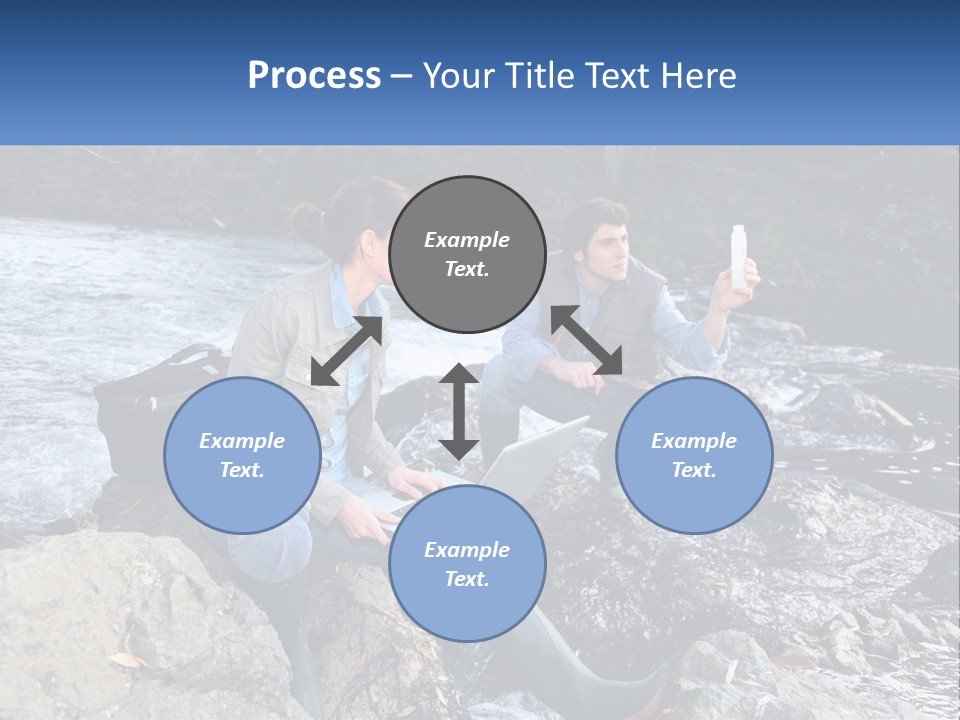 A Man And A Woman Sitting On Rocks With A Laptop PowerPoint Template