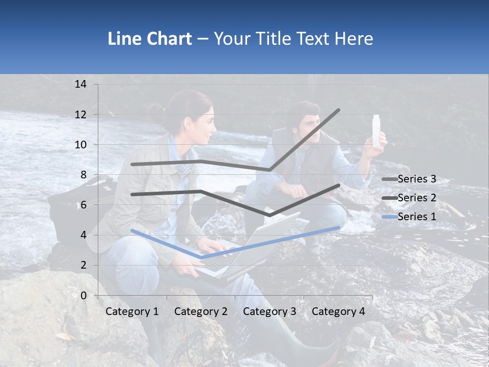 A Man And A Woman Sitting On Rocks With A Laptop PowerPoint Template