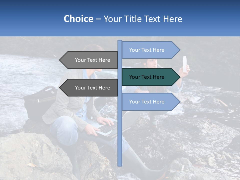 A Man And A Woman Sitting On Rocks With A Laptop PowerPoint Template