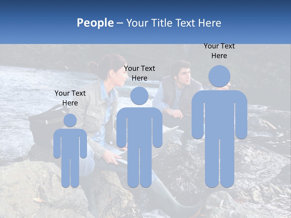 A Man And A Woman Sitting On Rocks With A Laptop PowerPoint Template