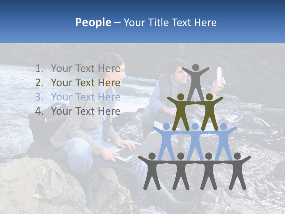 A Man And A Woman Sitting On Rocks With A Laptop PowerPoint Template