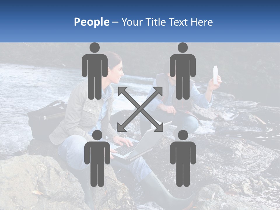 A Man And A Woman Sitting On Rocks With A Laptop PowerPoint Template