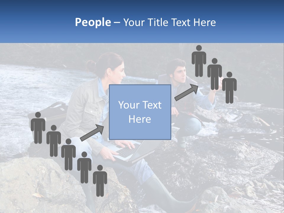 A Man And A Woman Sitting On Rocks With A Laptop PowerPoint Template