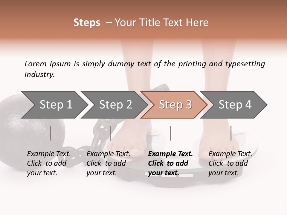 A Person Standing On A Scale With A Ball And Chain PowerPoint Template