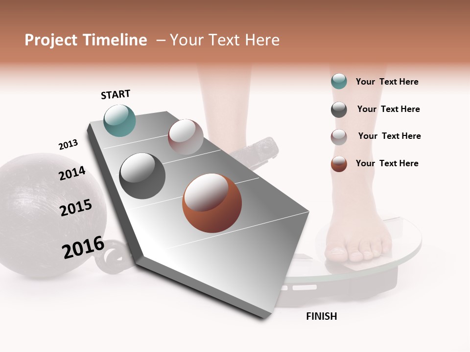 A Person Standing On A Scale With A Ball And Chain PowerPoint Template
