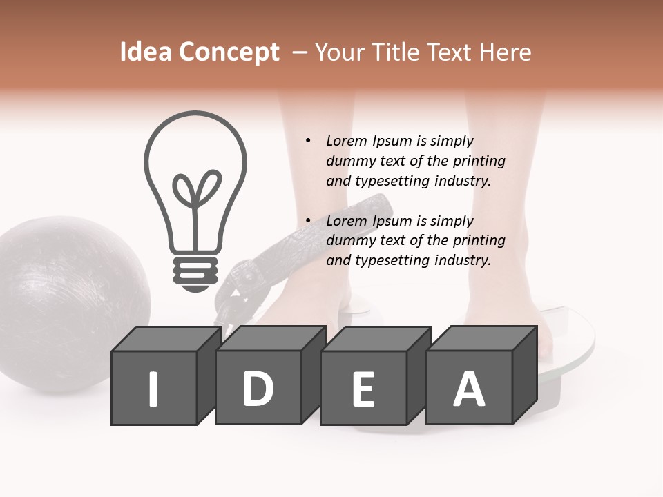 A Person Standing On A Scale With A Ball And Chain PowerPoint Template