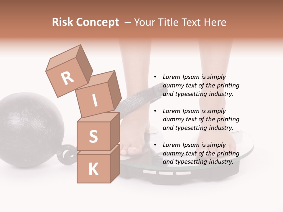 A Person Standing On A Scale With A Ball And Chain PowerPoint Template