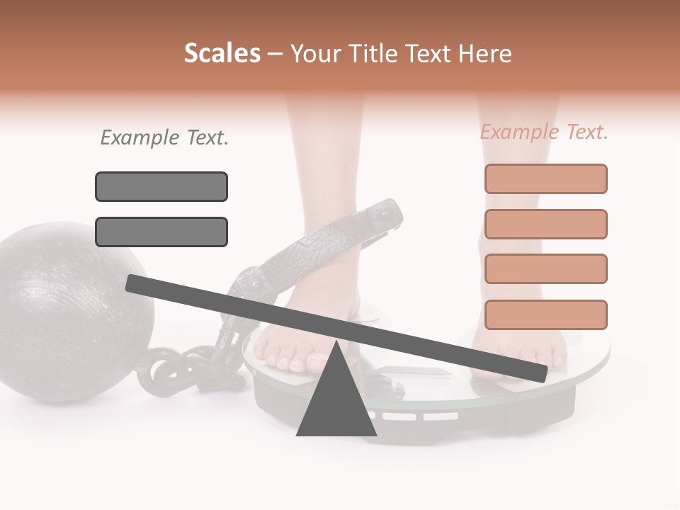 A Person Standing On A Scale With A Ball And Chain PowerPoint Template