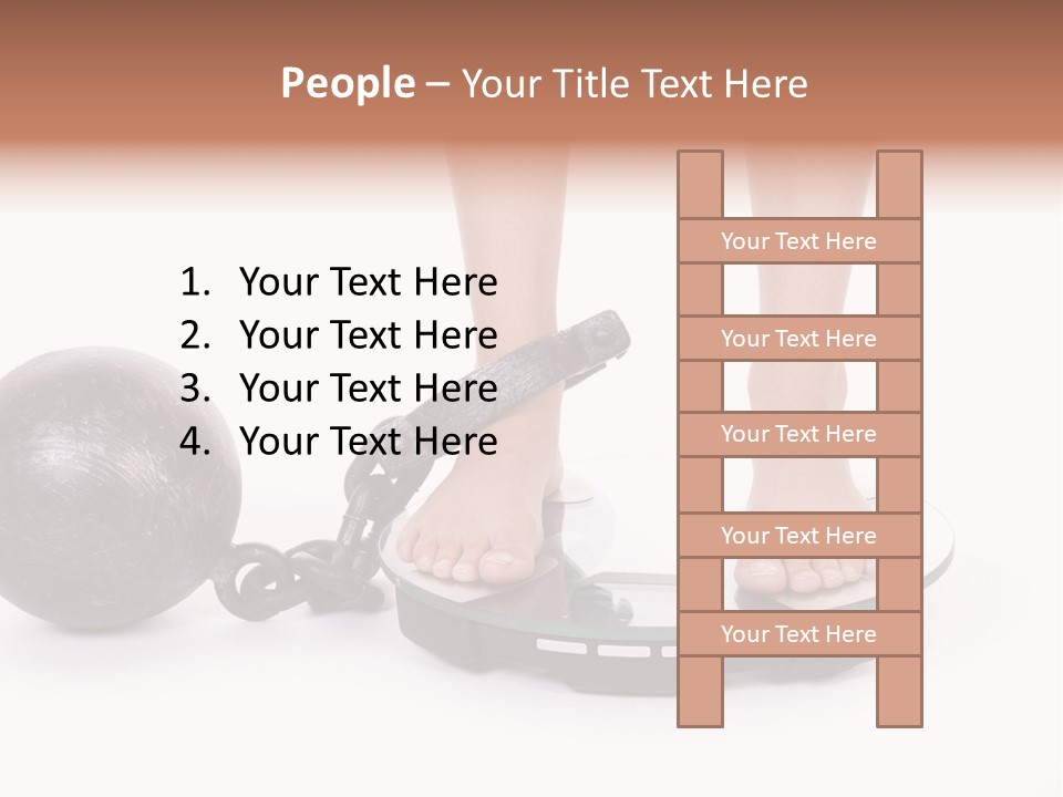 A Person Standing On A Scale With A Ball And Chain PowerPoint Template