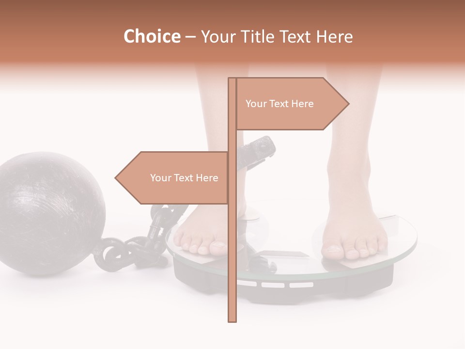 A Person Standing On A Scale With A Ball And Chain PowerPoint Template