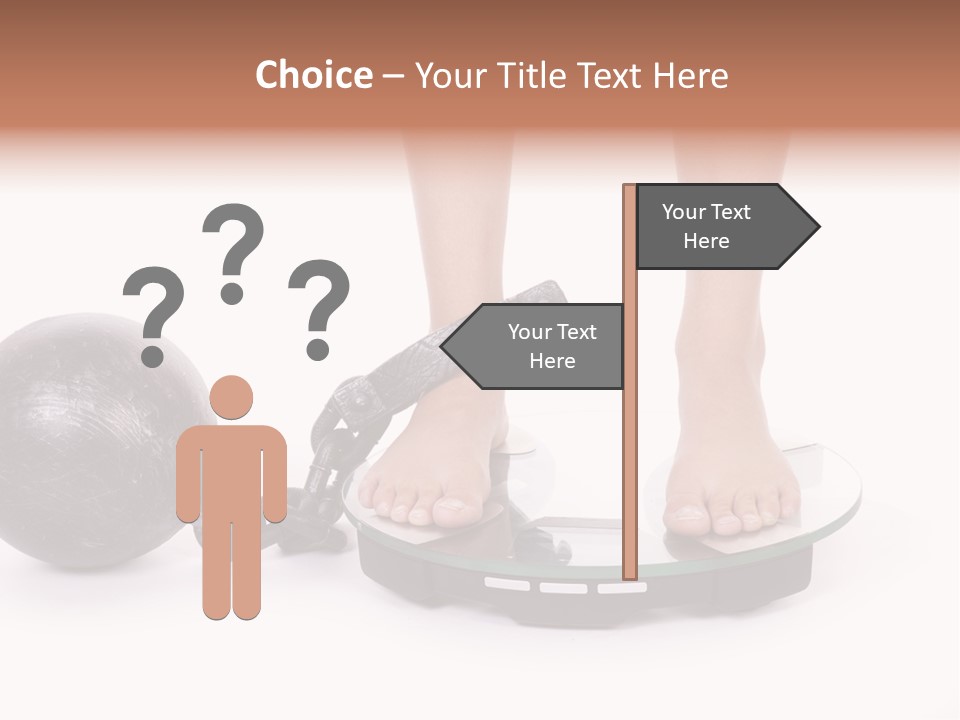 A Person Standing On A Scale With A Ball And Chain PowerPoint Template