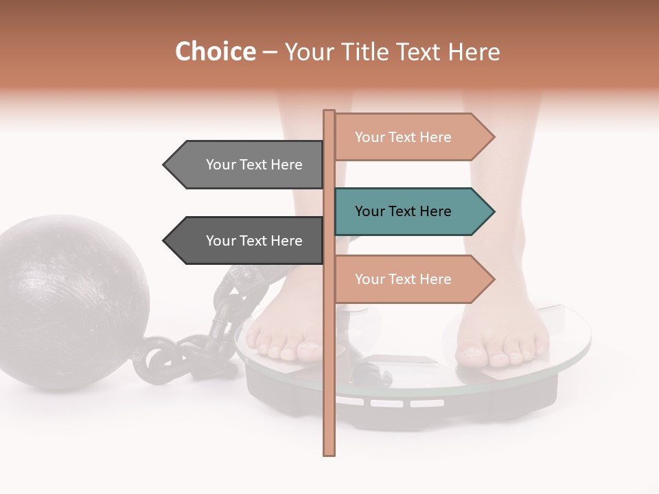 A Person Standing On A Scale With A Ball And Chain PowerPoint Template