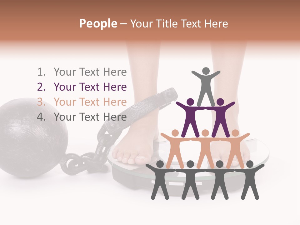 A Person Standing On A Scale With A Ball And Chain PowerPoint Template