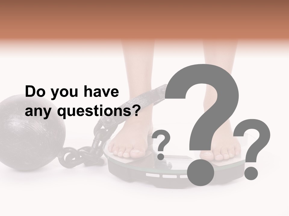 A Person Standing On A Scale With A Ball And Chain PowerPoint Template