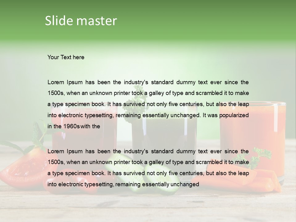 A Table Topped With Glasses Of Juice And Vegetables PowerPoint Template