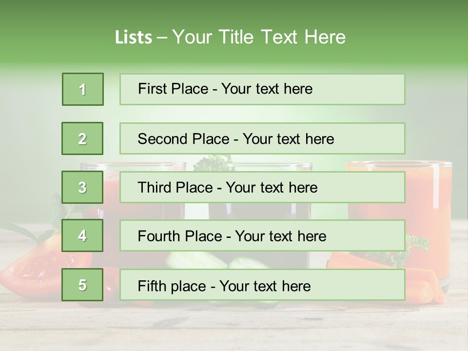 A Table Topped With Glasses Of Juice And Vegetables PowerPoint Template