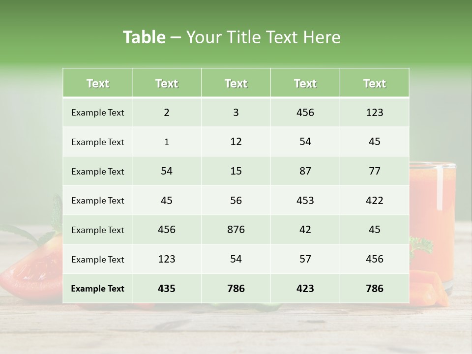 A Table Topped With Glasses Of Juice And Vegetables PowerPoint Template