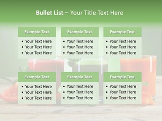 A Table Topped With Glasses Of Juice And Vegetables PowerPoint Template