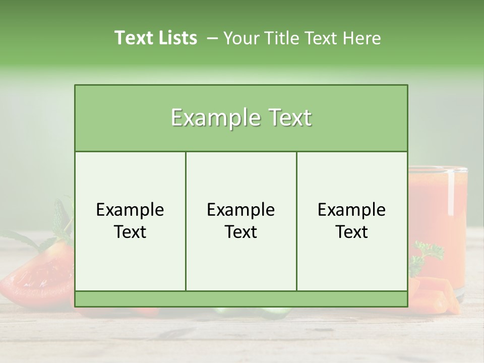 A Table Topped With Glasses Of Juice And Vegetables PowerPoint Template