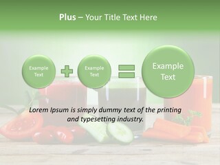 A Table Topped With Glasses Of Juice And Vegetables PowerPoint Template