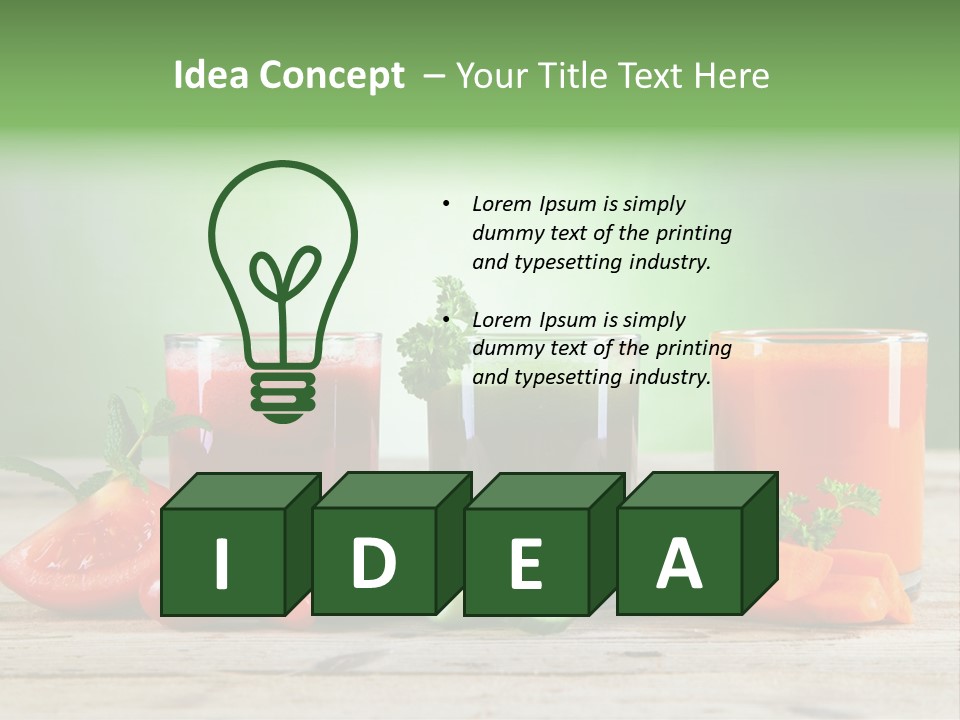 A Table Topped With Glasses Of Juice And Vegetables PowerPoint Template