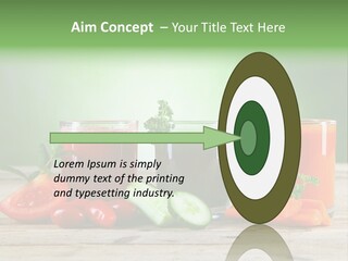 A Table Topped With Glasses Of Juice And Vegetables PowerPoint Template