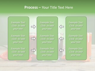 A Table Topped With Glasses Of Juice And Vegetables PowerPoint Template