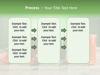 A Table Topped With Glasses Of Juice And Vegetables PowerPoint Template