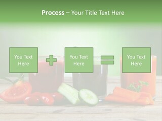 A Table Topped With Glasses Of Juice And Vegetables PowerPoint Template