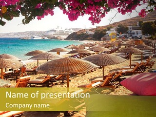A Bunch Of Umbrellas That Are On A Beach PowerPoint Template