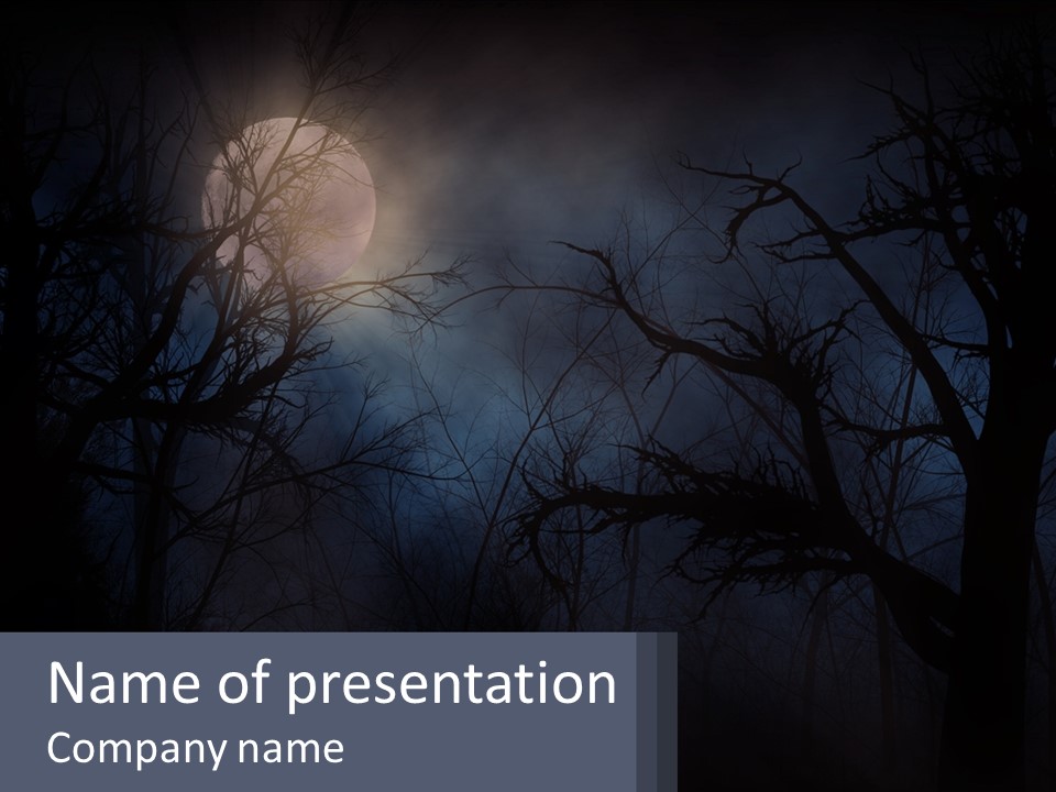 A Full Moon In The Night Sky Over Trees PowerPoint Template